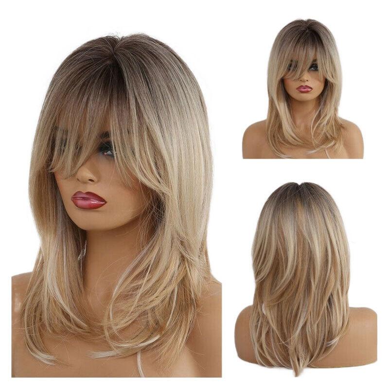 Cross-border Hot-selling Gradient Golden Eight-character Bangs High Temperature Wire Rose Net Headgear Machine Made Wig