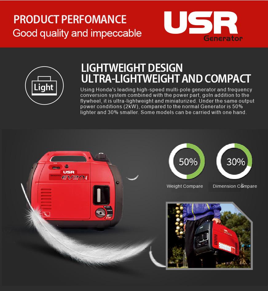220V Portable Digital Gasoline Generator, 2kW Low Power for Small Outdoor Household Use