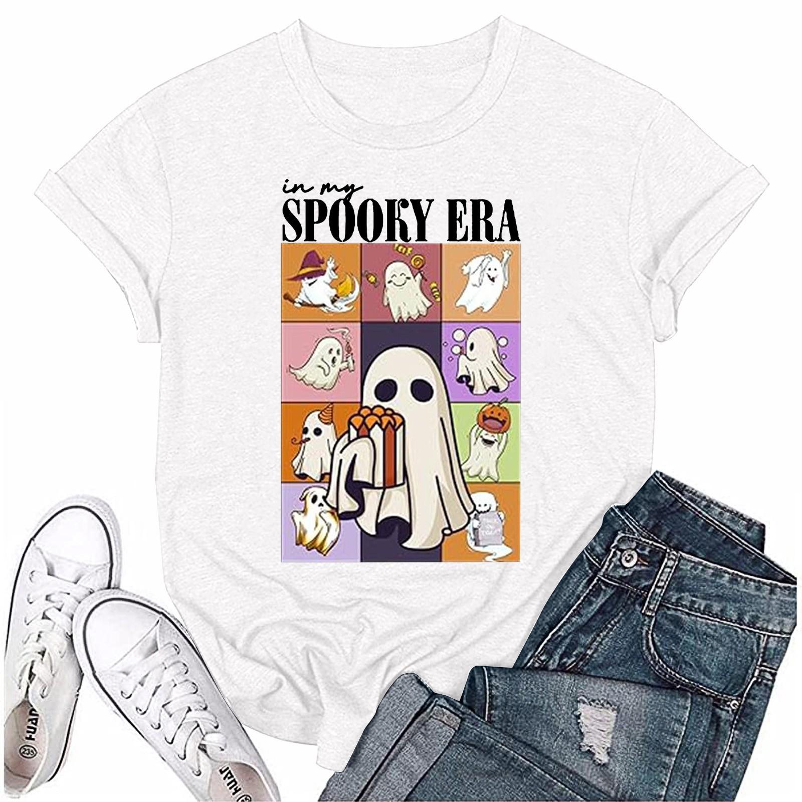 

Женский свободный свитер с круглым вырезом и короткими рукавами с принтом призрака на Хэллоуин XL белый