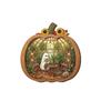 Entry Table Pumpkin Decoration with Wooden Body, Center Scene, and Double Board Build for Shelf and Indoor Holiday Use