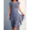 Sommer Neues Patchwork Chiffon O-Ausschnitt Kurzarm Kleid Freizeit