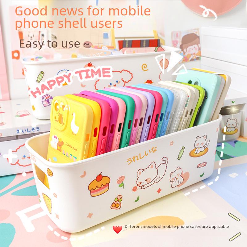 Minimalistický stolní úložný box pro koleje: Držák na mobilní telefon a košík-organizér na kosmetiku