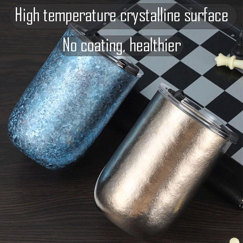 260/360ML Eggshell Beer Mug With Lid And Stainless Steel Straw,Double Layer Pure Titanium,Insulated,Crystal U-shaped Water Cup