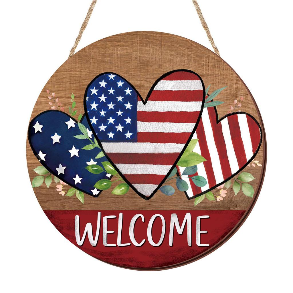 Independence Day Wooden Doorplate Welcome Sign Door Home Decoration Hanging Sign