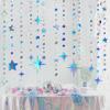 Iridescent Party Decorations Star Circle Dot Paper Garland Banner Bunting Streamer Metallic Hanging Twinkle Star Decoration for Kids Birthday Baby
