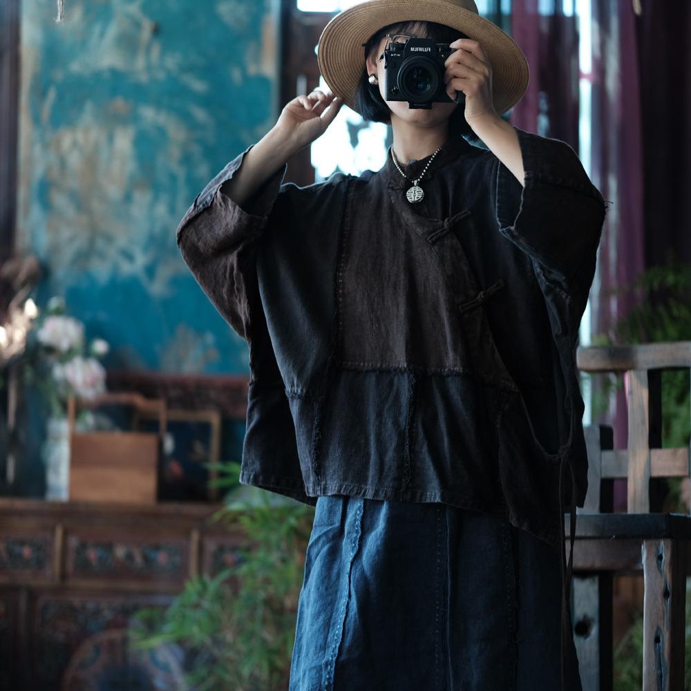 

Johnature женские винтажные лоскутные рубашки топы в китайском стиле блузки с длинными рукавами и подставкой весенние рубашки One Size чёрный