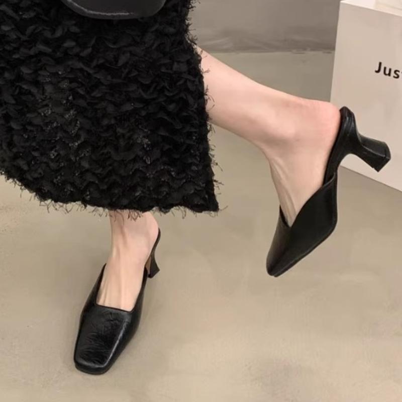 Fashion Hot Selling Female Shoes Mules For Women 2025 Square Toe Slippers Heels Slides New  High Female Shoes Slippers Heels