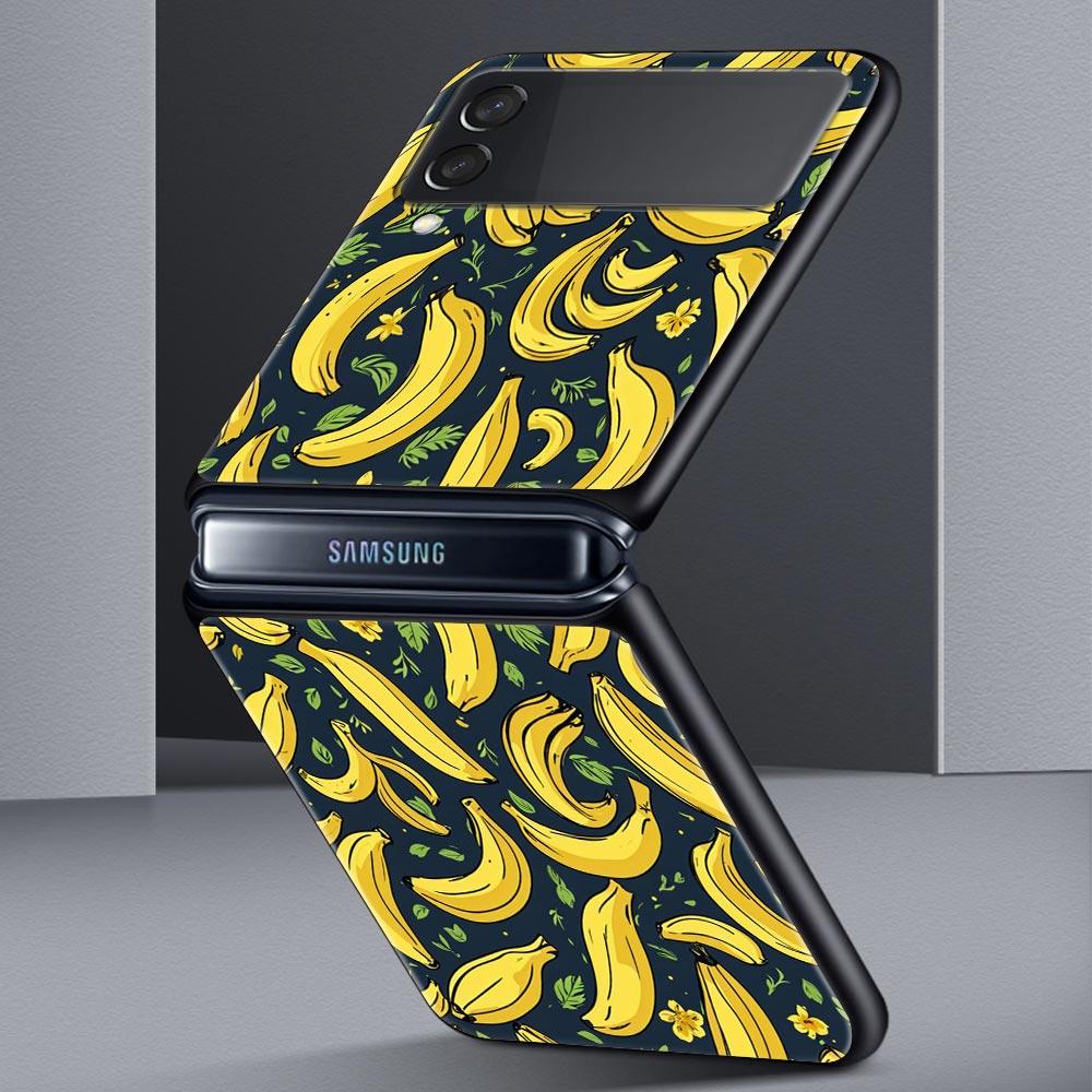 Funny Bite Apple Banana Hard PC Phone Case For Samsung Galaxy Z Flip 7 6 5 4 Black Cover For Galaxy Z Flip 3 Foldable Fundas Bag