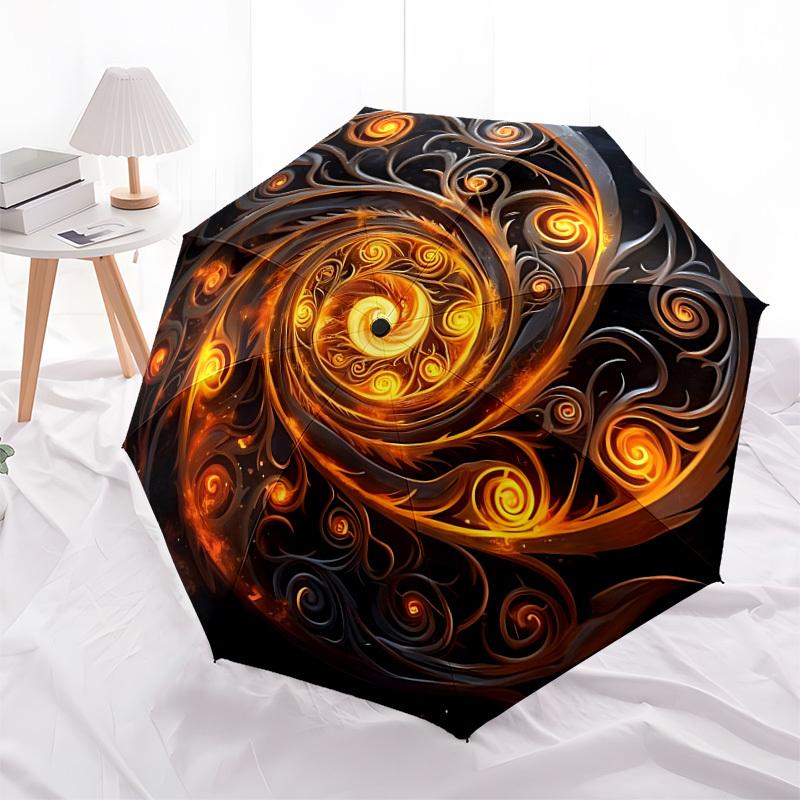 1pc Swirling Flames Design Automatic Open/Close Umbrella, Folding Compact Umbrella with Lightweight Design for Women/Men Yy251011054