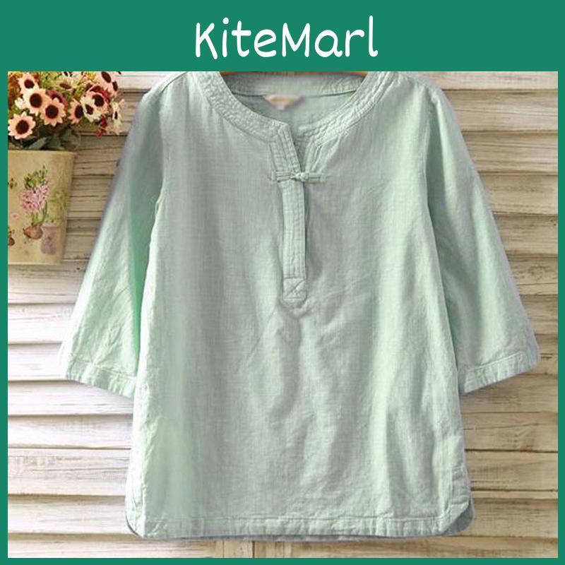 Classic Womens Cotton Linen Tunic With Vintage Flax And Loose Sleeve Design