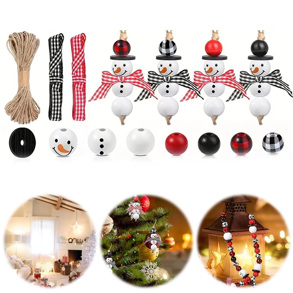 80 st Jul Snögubbe Träpärlor med Snöre Halsduk Julpärlor DIY Hantverk Jul Trä Runda Pärlor Prydnader Gåva till Vänner