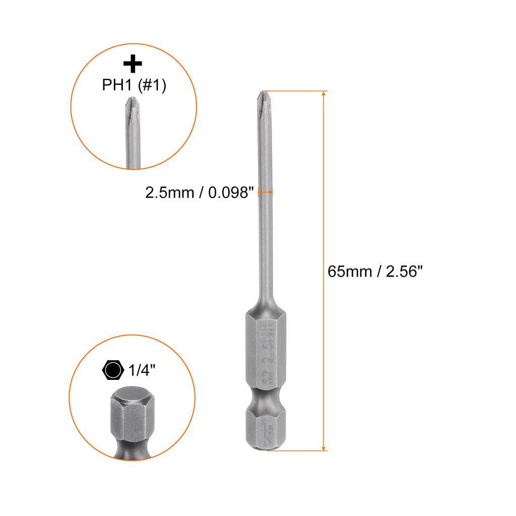 Magnetic Phillips Screwdriver Bit PH0 PH1 PH2 PH3 1/4" Hex Shank 65mm S2 Steel Screw Driver Bit Cross Head Electric Drill Bits