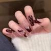 Handcrafted Wine Red French Plaid Pearl Fake Nails for Autumn/Winter