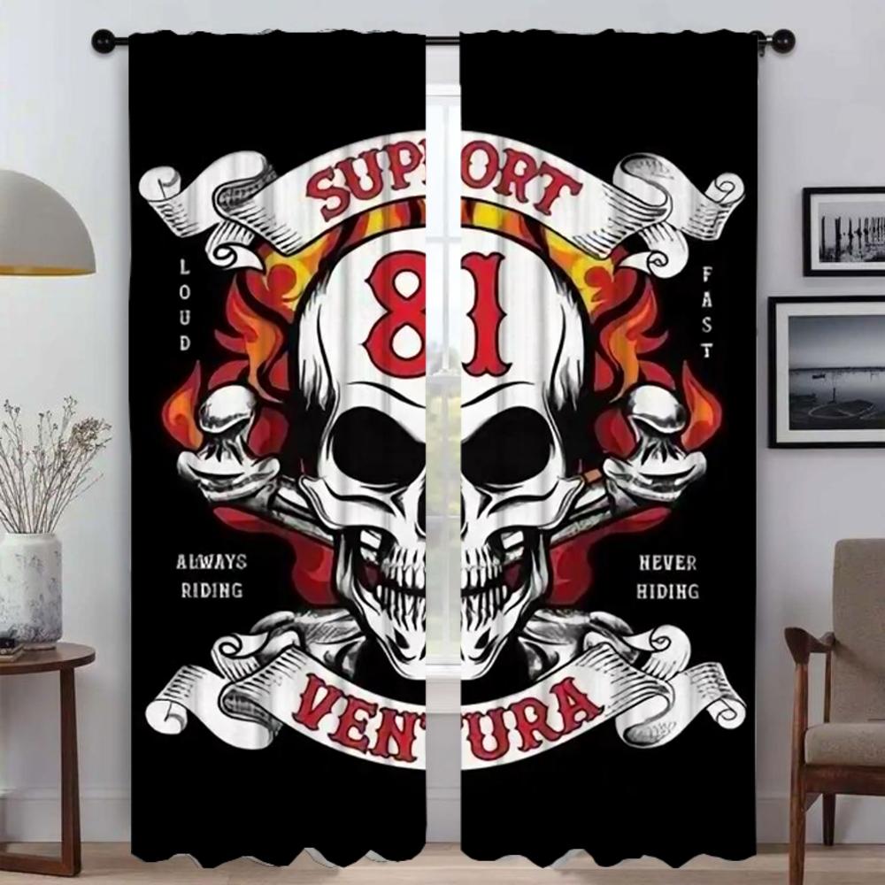 Hells Angels Gardiner för Sovrum Halloweendekoration Heminredningsgardiner för Vardagsrum Avskärmningsgardiner Mörkläggningsgardin