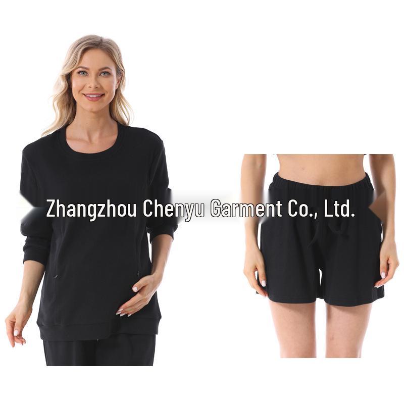 Maternity Fashion Spring/Autumn Two-Piece: Breastfeeding-Friendly Sweatshirt & Wide-Leg Pants Set for 2025