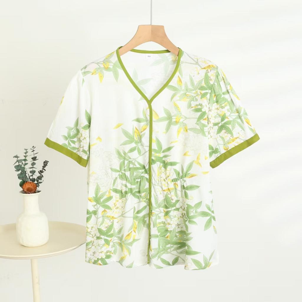 Cotton Short-sleeved T-shirt Annual Mom Clothes Ladies Tops Summer Thin Chinese Style Printing Loose Floral Shirt