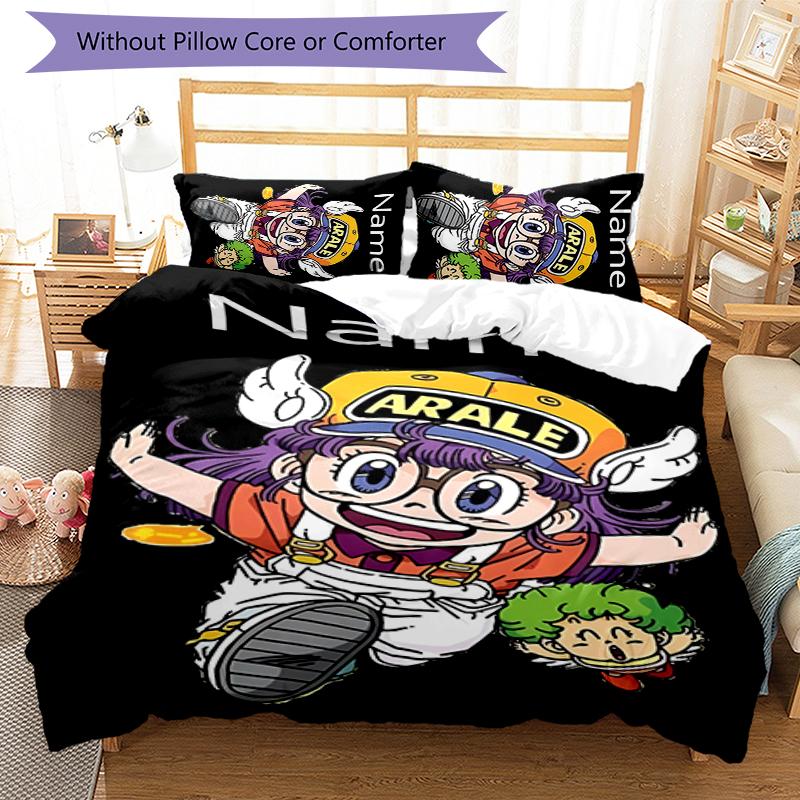3pcs Custom Name Arale Norimaki Bedding Set Duvet Cover Closure Includes 1 Duvet Cover & 2 Pillowcases for All Seasons Bedroom Decor