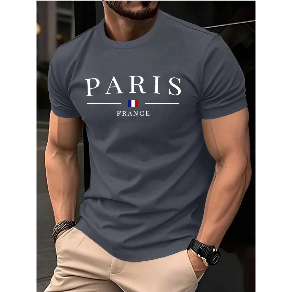 Summer men's 100% pure cotton casual loose plus size French printed sports comfortable round neck short sleeved T-shirt