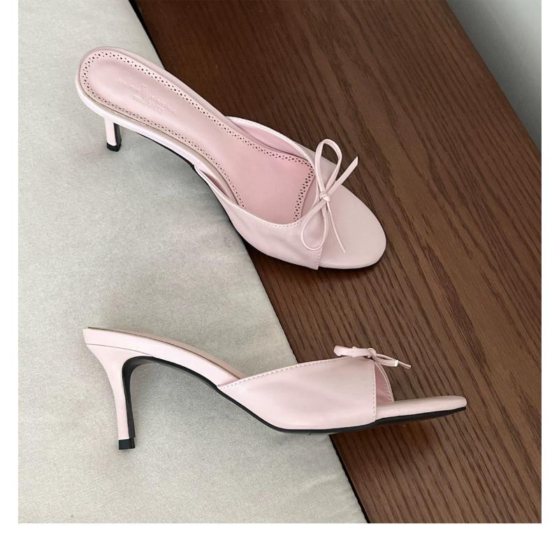 New Style Butterfly-knot Peep Toe Women Slippers Fashion Thin Heels Sandals Casual Party Dress Slide Summer Shoes Zapatos Mujer