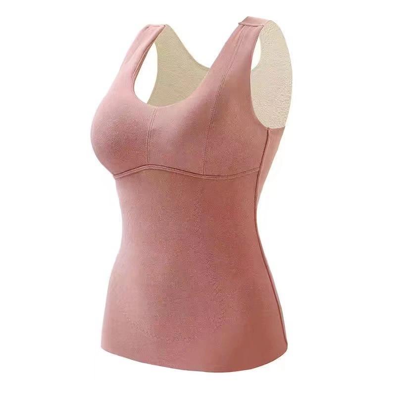 Winter Women Thermal Vest with Chest Pads Seamless Velvet Fast Temperature Lock Heating V Neck Slim Fit Elastic Sleeveless Inner Wear Bottoming Tank
