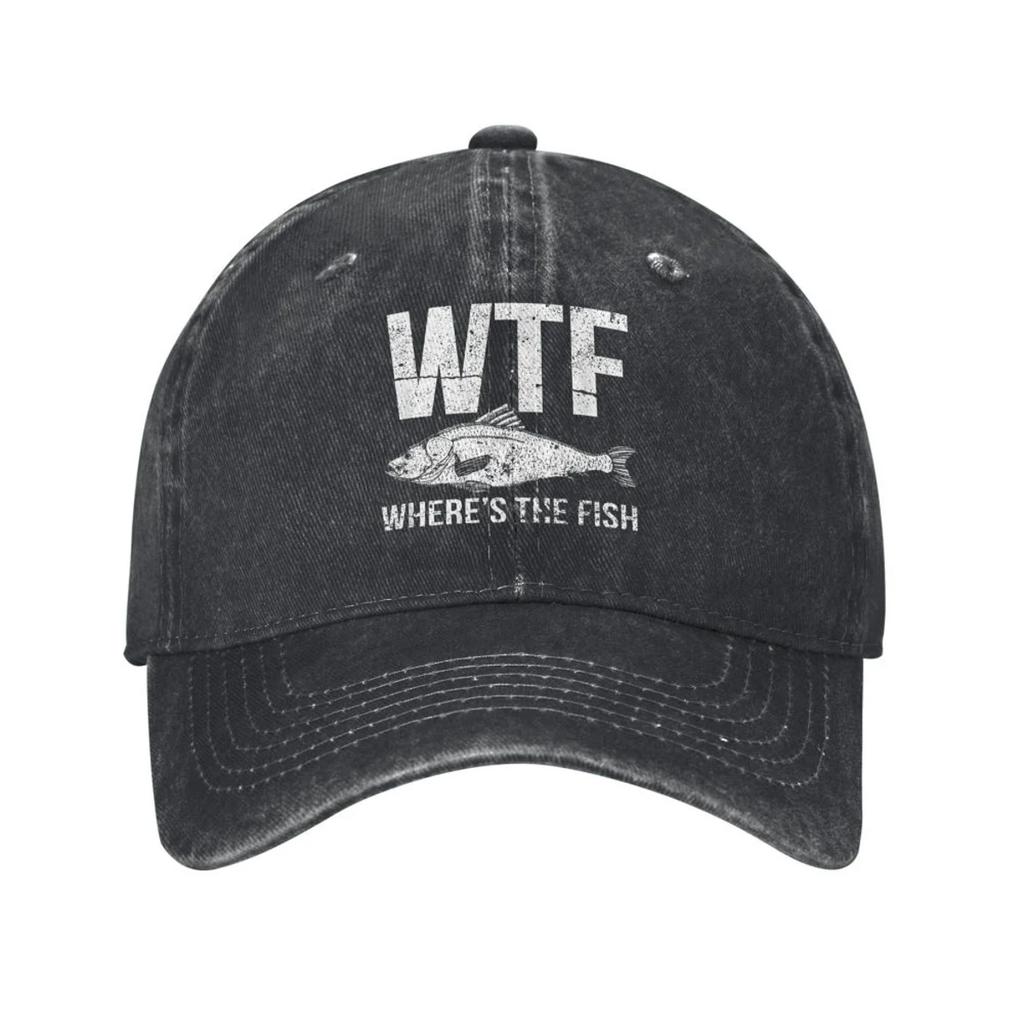 Gdzie jest ryba WTF Czapki baseballowe Unisex Postarzana dżinsowa czapka typu snapback Zabawny wędkarz wędkarz wędkarz Outdoor Bieganie Prezent