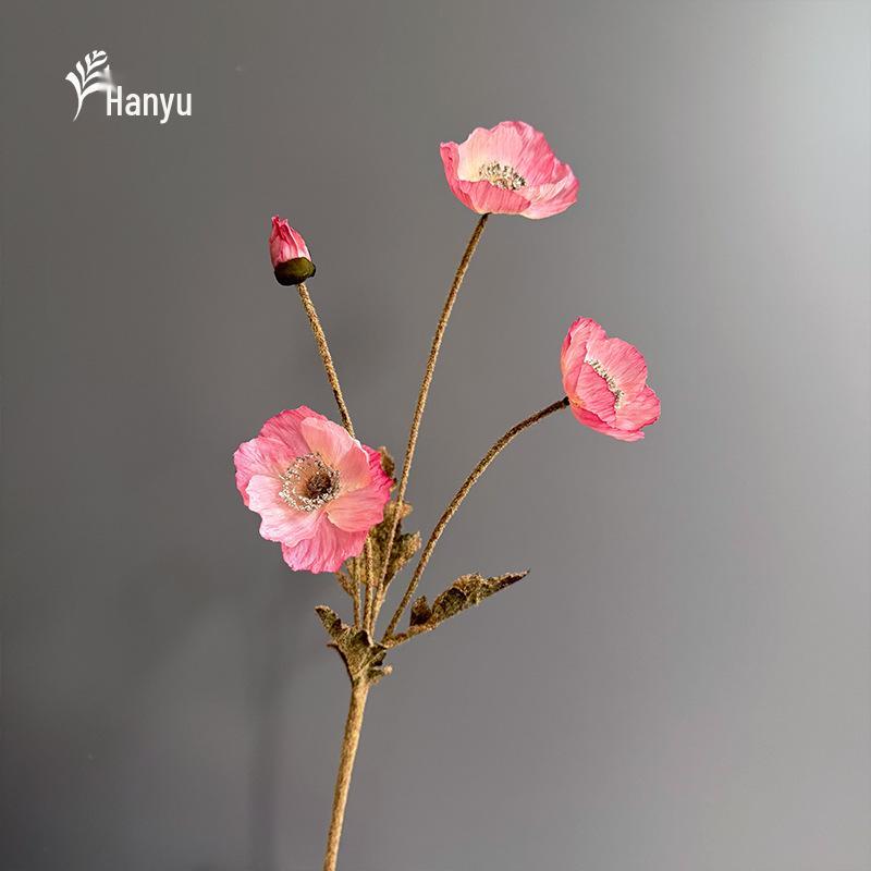 Autumn Poppy Flocked Artificial Flowers for Wedding and Home Decor