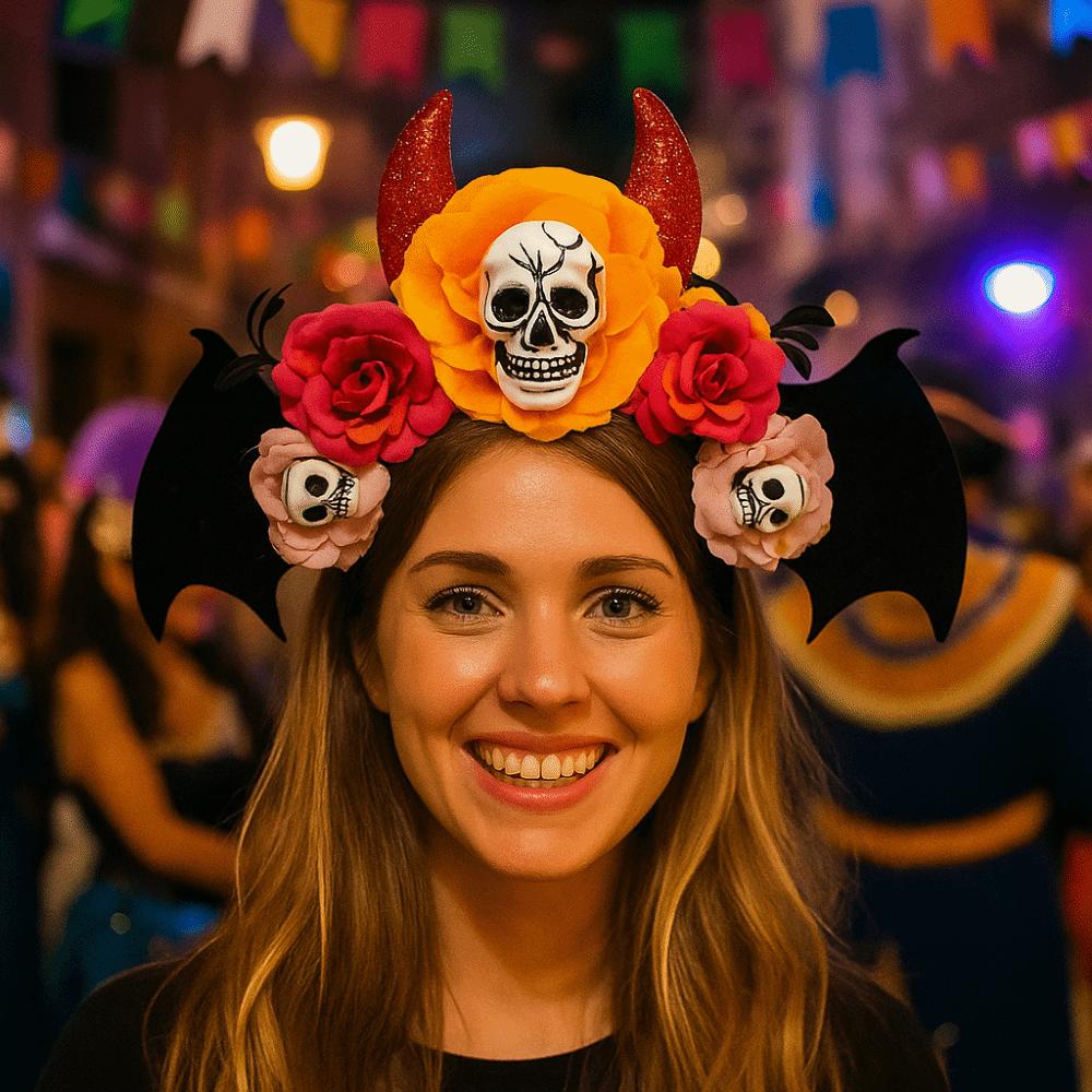 Simulation Flowers Halloween Skull Headband Dark Day of The Dead Hairband Festive Decorations