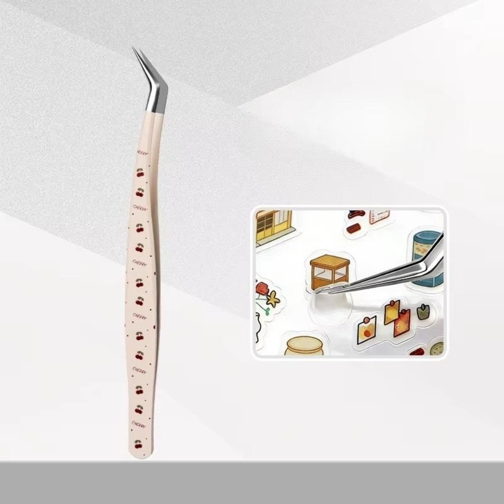 Stainless Steel Curved Stickers Tweezers High Precision Cartoon False Eyelash Tweezers Anti-static Lashes Extension Tweezer