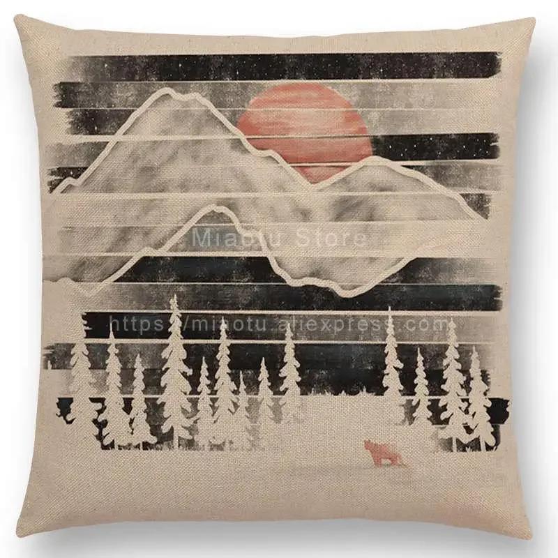 Neueste Kissenbezug Tiere im Wald Tag und Nacht Berge Sonne Mond Erkundung Camping Fuchs Wolf Kissenbezug