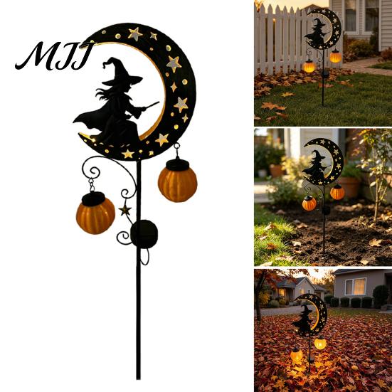 Automatic Light for Walkway Solar Halloween Witch Pumpkin Moon Garden Stake Light, Waterproof on Crescent Outdoor Holiday Landscape Lighting
