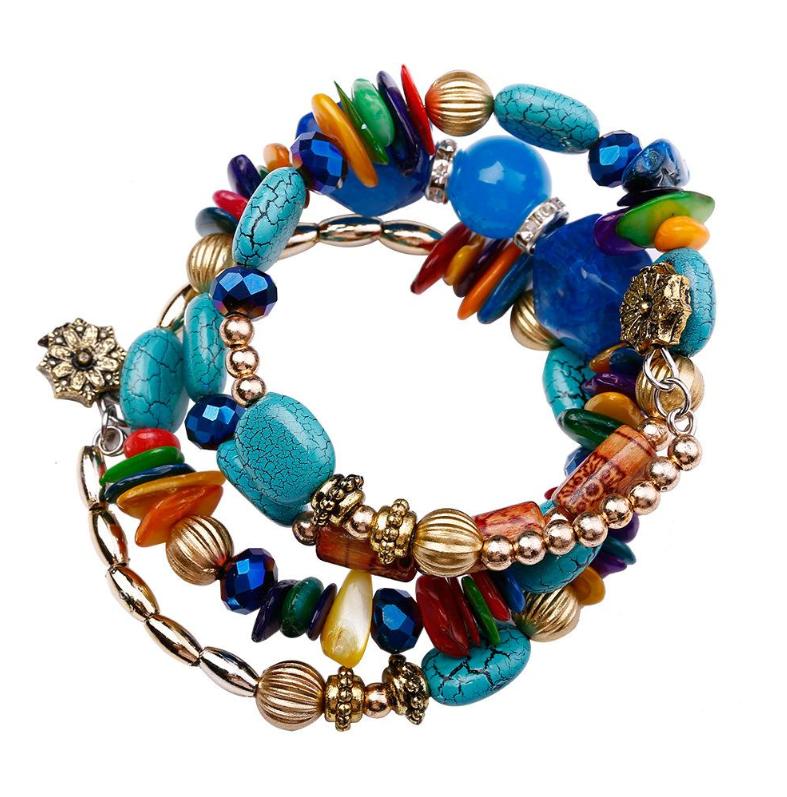 

Винтажный красочный браслет из бусин из натурального камня, богемные многослойные модные браслеты для женщин и мужчин, ювелирные изделия