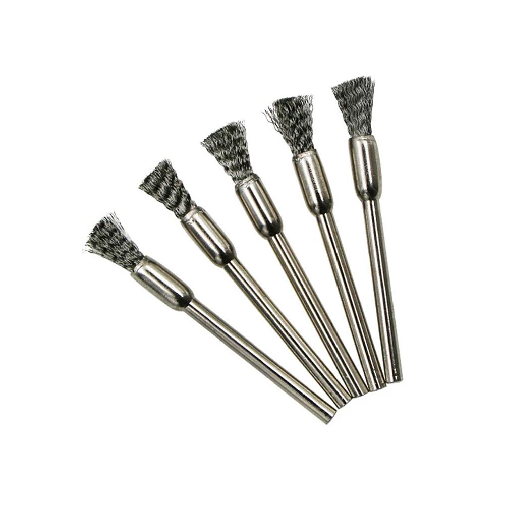 Rotary Tool Wire Brushes 10pcs Stainless Steel and Brass for Burr Removal Rust Removal and Metal Cleaning 3mm Shank