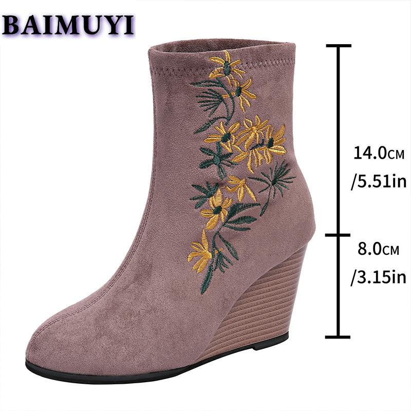 Print Wedges Women Suede Ankle Snow Boots High Heels Shoes 2025 Trend Winter New Sexy Chelsea Boots Elegant Pumps Mujer Botas