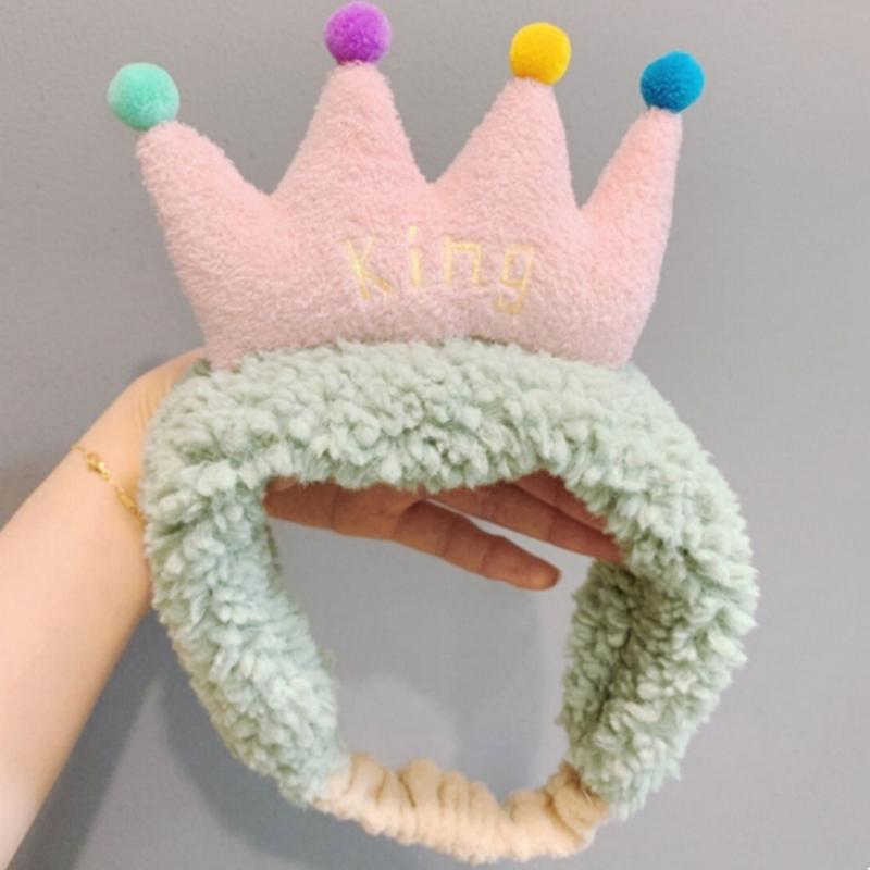 Plush Colorful Crown Hairband Soft Spa Headbands Elastic Furry Turban Non-slip Headwrap for Washing Face Makeup Tool
