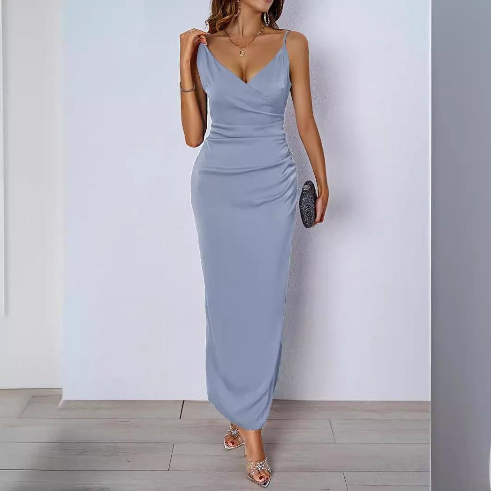 Fashionable Suspender Backless Sexy Slit Dress