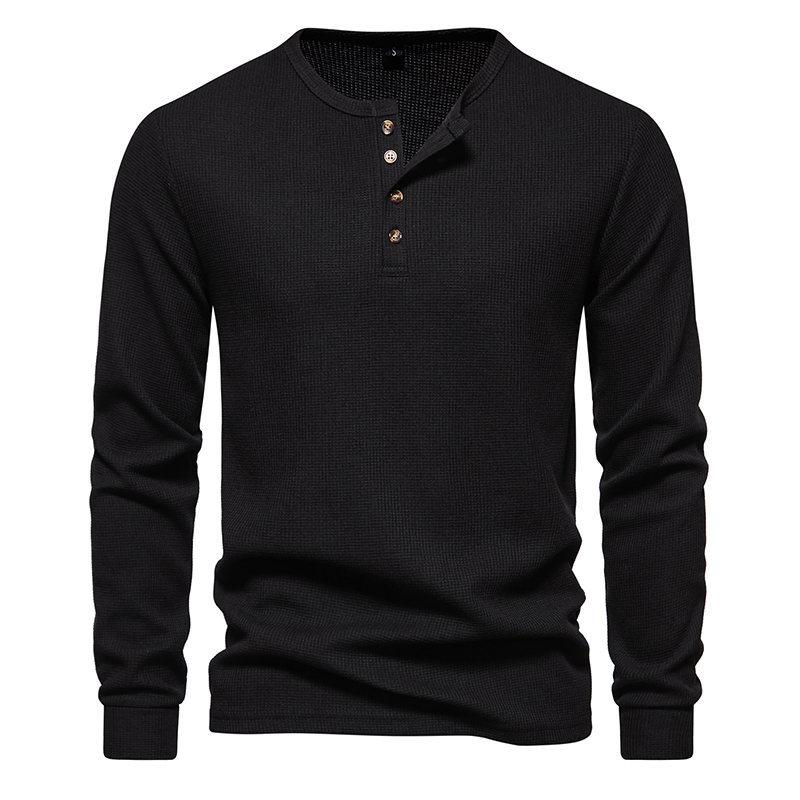 Spring Autumn Waffle Henley T-Shirt Men Basic Breathable Men's Long Sleeve Tops Tees Casual Solid Color Button T Shirts
