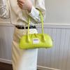 Neon Green Leather Shoulder Bag for Women - Trendy Baguette Handbag with Detachable Strap, Fashion Retro Purse
