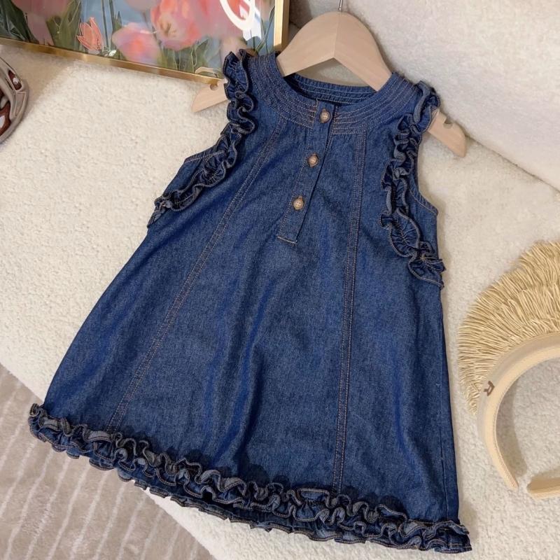 

Джинсовые жилеты, юбка без рукавов с деревянными ушками, летние стильные пуговицы, детская одежда для девочек, одежда для девочек с круглым вырезом, платье для девочки 130 синий