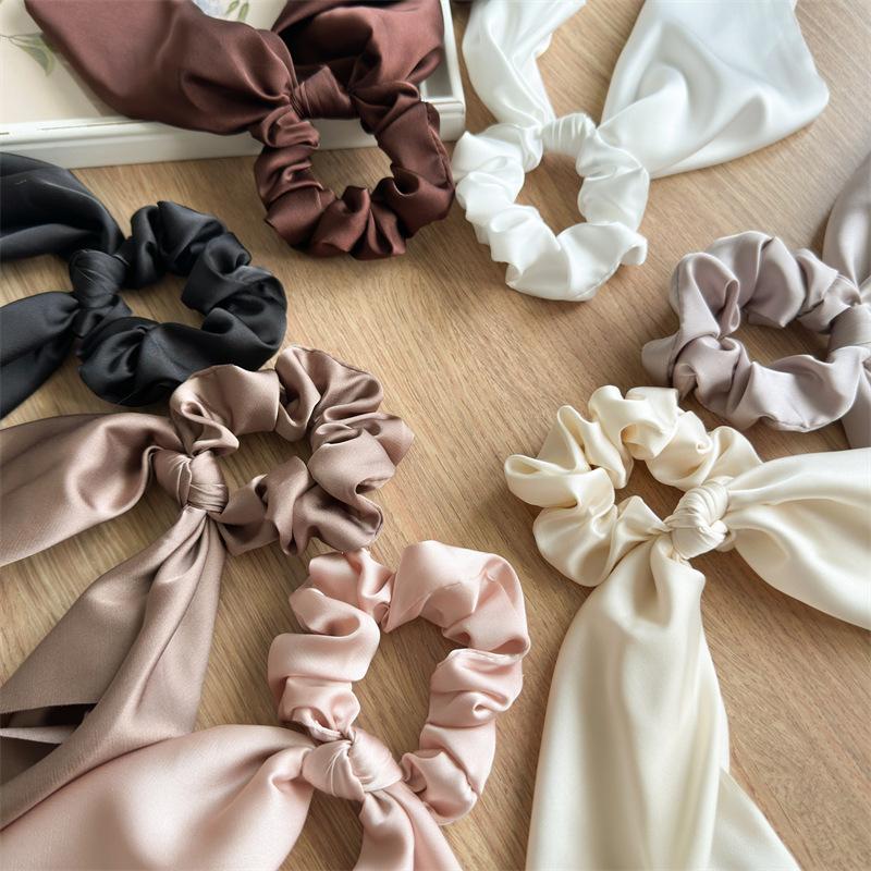 New Satin Silk Bows Woman Elastic Headband Satin Hair Bows With Elastic Band French Hair Bands Shiny For Hair Accessories Ladies