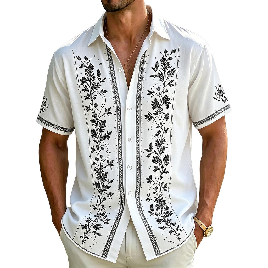 Men's Casual Short-Sleeve Collared Shirt For Spring/Summer