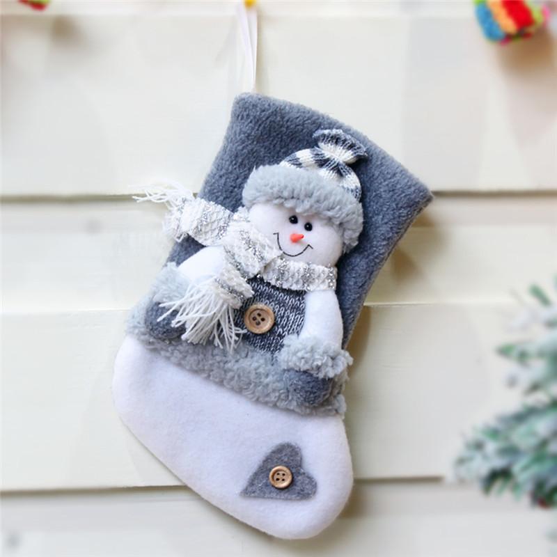 Small Christmas Stockings Socks Plush Elk Snowman Xmas Tree Ornaments Xmas Decoration for Home New Year Navidad Candy Gift Bags
