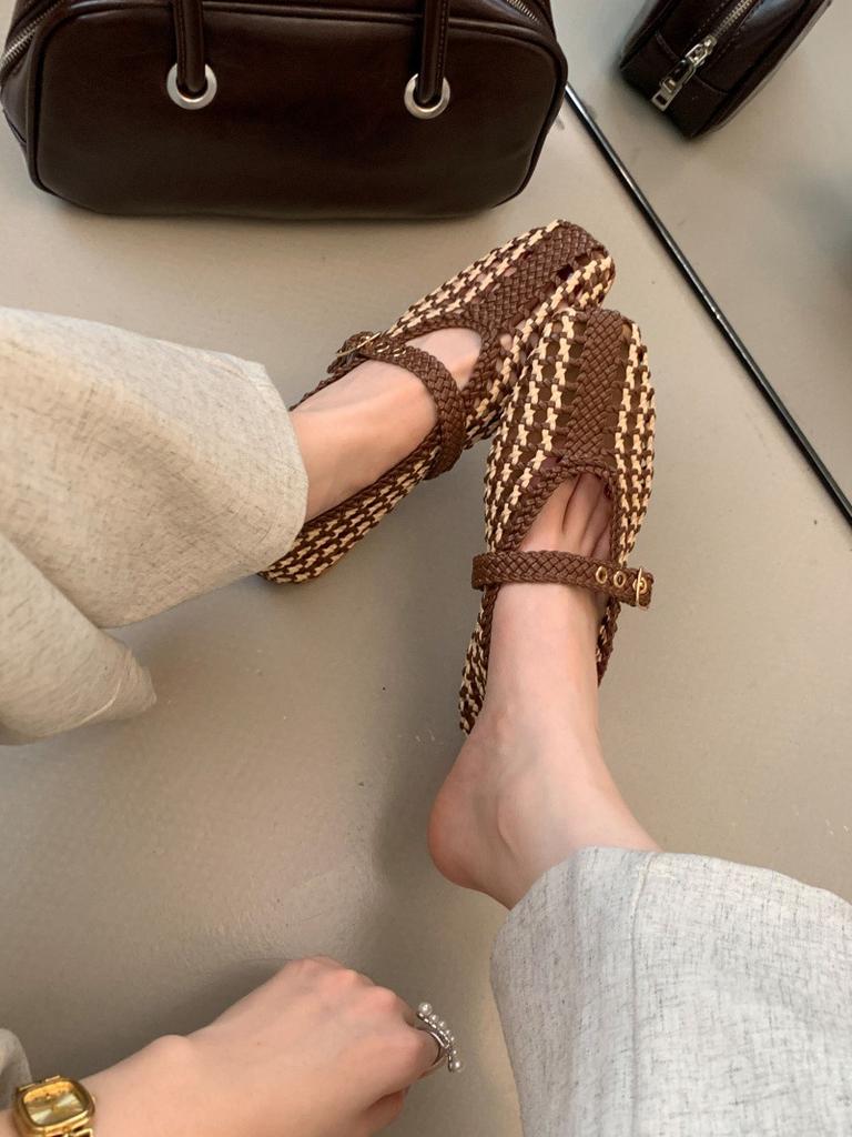 IPPEUM Mesh Ballet Flats Red Mary Janes Shoes WomenRound Toe 2025 New Pumps Flat Ballerina Shoes