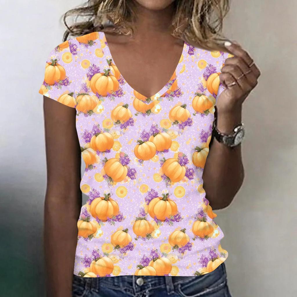 Women's V-Neck Halloween Print Blouse Lightweight Spring Summer Top