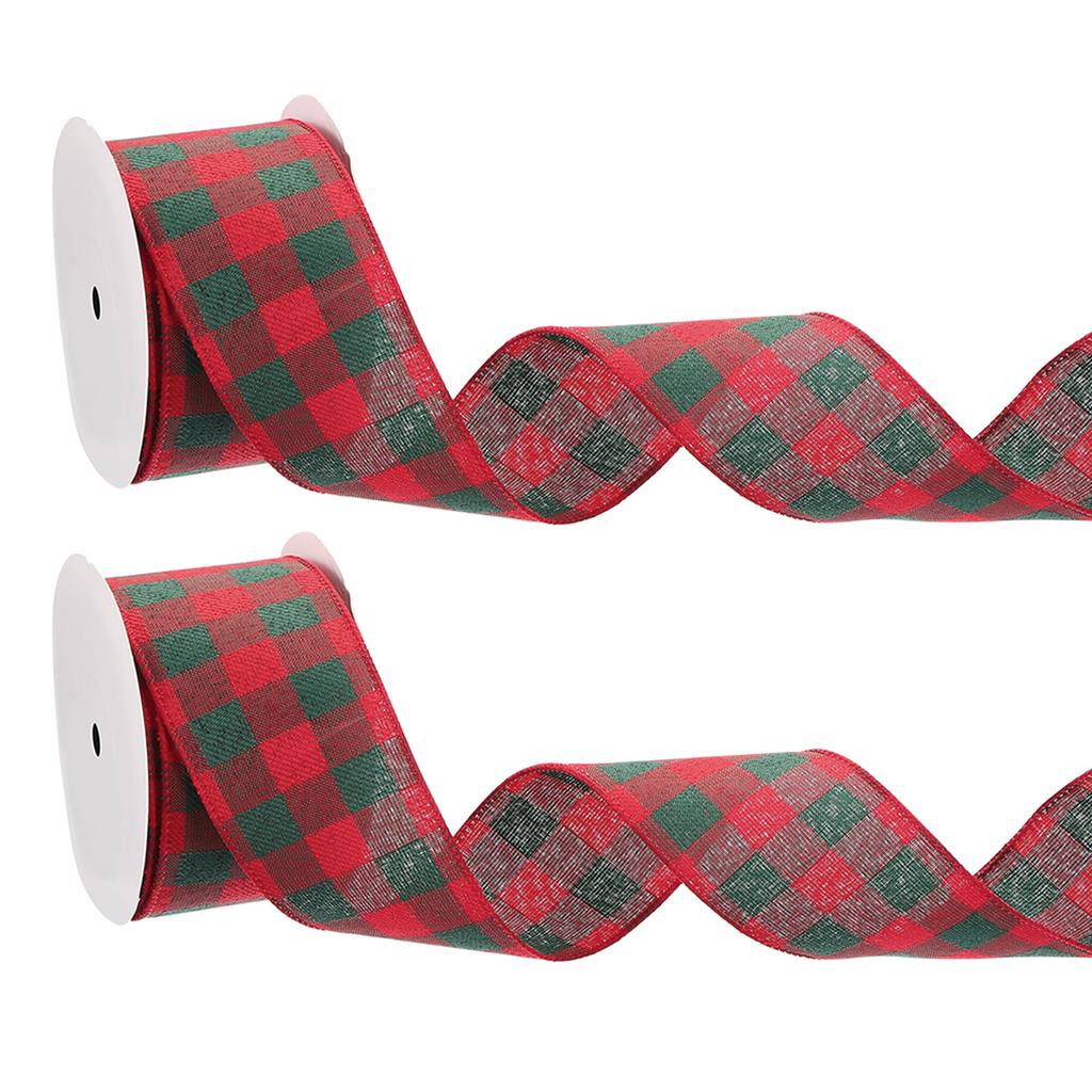 2 Rollen Herbst Karo Juteband Karoband Karoband mit Drahtkante für Thanksgiving Herbstparty DIY Schleife Verpackung