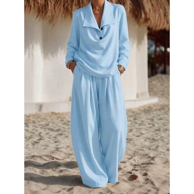 Women's Long Sleeve Shirt Pants Set Loose Fit Outfit for Women