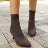 Fashion Women Knitting Sock Boots Elegant High Heels Shoes Woman Fashion Winter Sharp Pointed Thin Heel  Sexy Ankle Boots for Women