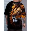 Men's 3D Printed T-shirt Casual Round Neck Lightweight Summer Trend Fashionable Versatile Lion Patterned T-shirt
