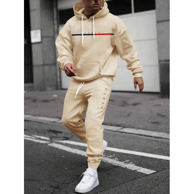 Men's Sports Sets New Men's Hooded with Printed Logo Letters Loose Fit Sweatshirt Sport Set
