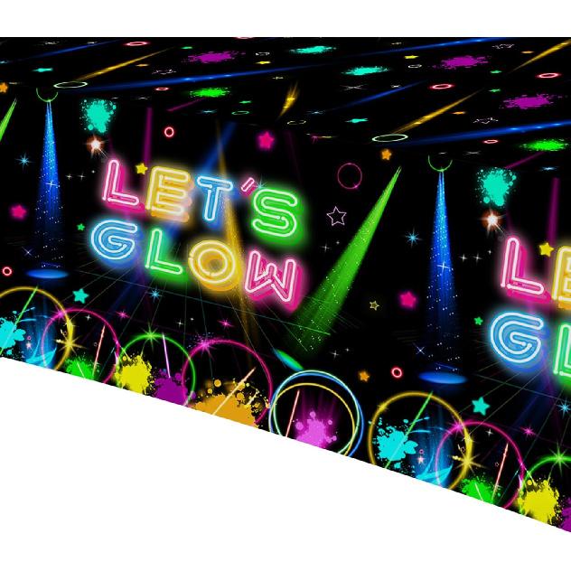 Neon Glow Birthday Party Decorations Tablecloth, 3Pcs Disposable Glow in The Dark Party Tablecover Supplies, Neon Graffiti Theme Party Decorations