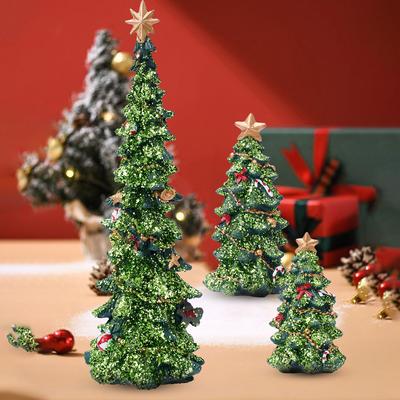 1 Stück, ein kreatives grünes Weihnachtsbaum-Tischdekorationsstück, mit einer Oberfläche, die mit kleinen Glitzerpailletten beschichtet ist